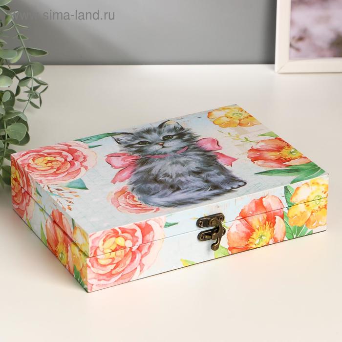 

Шкатулка дерево "Котёнок с бантом" 5,5х24х17 см