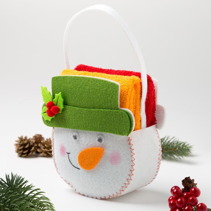 Наб.полотенец в корзинке "Снеговик" 30х30 см-2 шт, 100% хл, 300гр/м2