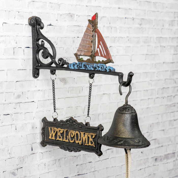 Колокол сувенирный металл "Парусник. Welcome" 27,5х25х9,7 см