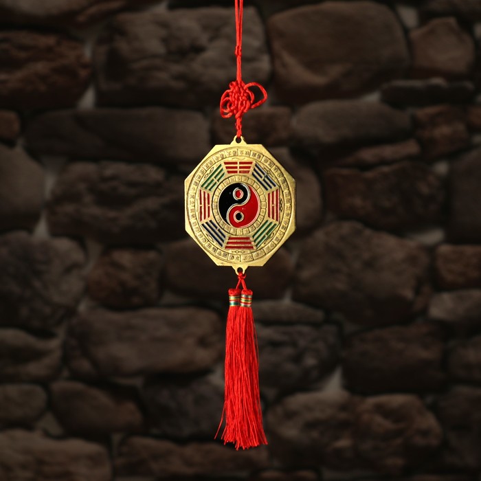 Подвеска металл "Инь-янь с узлом счастья" d=9,5 см