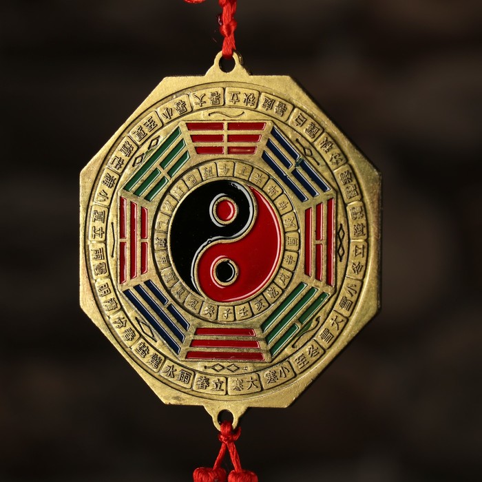 Подвеска металл "Инь-янь с узлом счастья" d=9,5 см