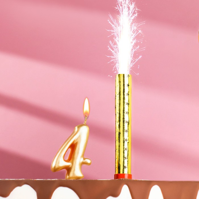 Свеча для торта цифра Овал + фонтан золотая 4 свеча для торта цифра овал красная 5 фонтан