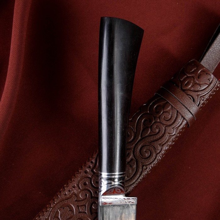 Нож Пчак Шархон, чёрная рукоять из граба (сухма), гарда из олова с гравировкой