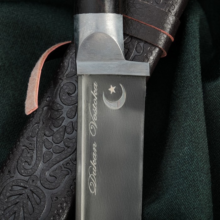 Нож Пчак Шархон малый, чёрная рукоять из граба (сухма), гарда из олова