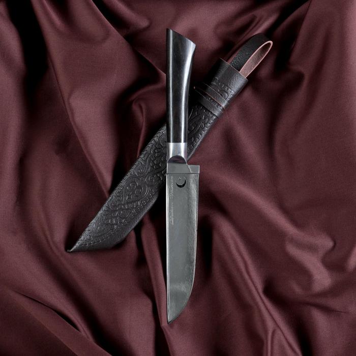 Нож Корд Куруш малый, чёрная рукоять из граба (сухма), гарда из олова с гравировкой