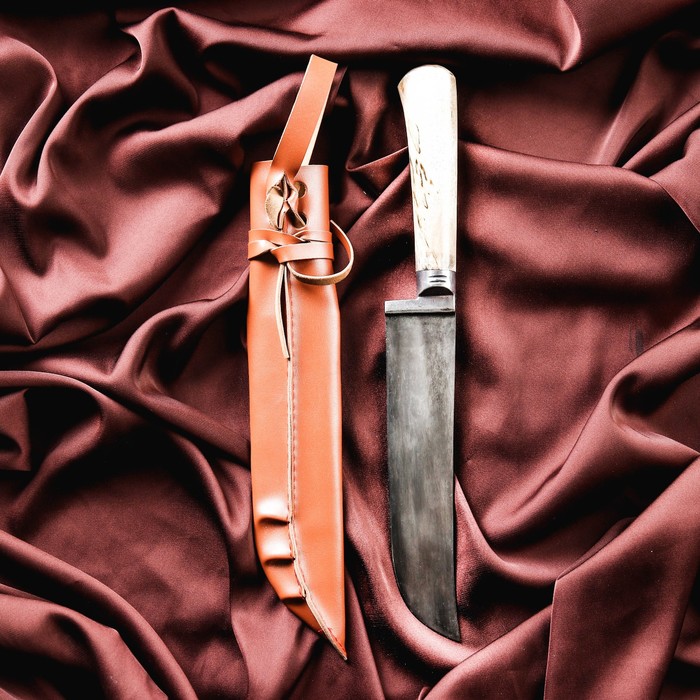 Нож Пчак Шархон средний, рукоять из берёзы (сухма), гарда из олова