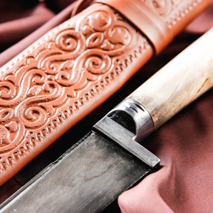 Нож Пчак Шархон средний, рукоять из берёзы (сухма), гарда из олова