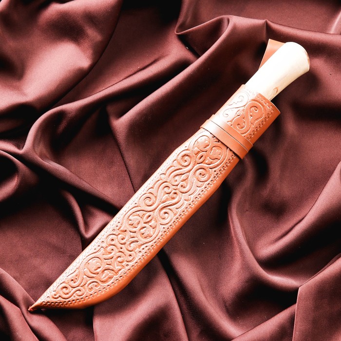 Нож Пчак Шархон средний, рукоять из берёзы (сухма), гарда из олова