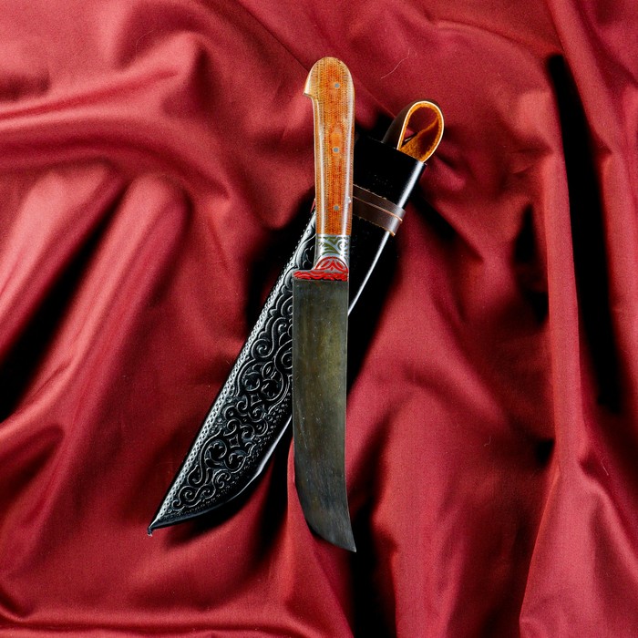 Нож Пчак Шархон средний, рукоять из текстолита (ёрма), гарда из олова с гравировкой