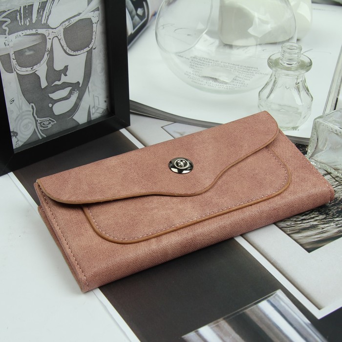 Кошелёк женский, 3 отдела, для карт, для монет, наружный карман, цвет пудровый