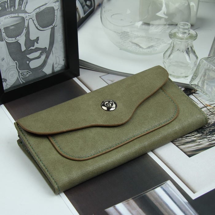 Кошелёк женский, 3 отдела, для карт, для монет, наружный карман, цвет зелёный