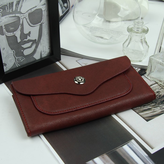 Кошелёк женский, 3 отдела, для карт, для монет, наружный карман, цвет бордовый