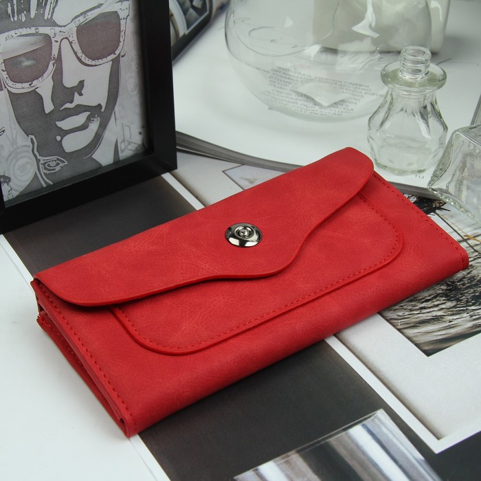 Кошелёк женский, 3 отдела, для карт, для монет, наружный карман, цвет красный