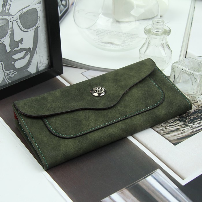 Кошелёк женский, 3 отдела, для карт, для монет, наружный карман, цвет зелёный