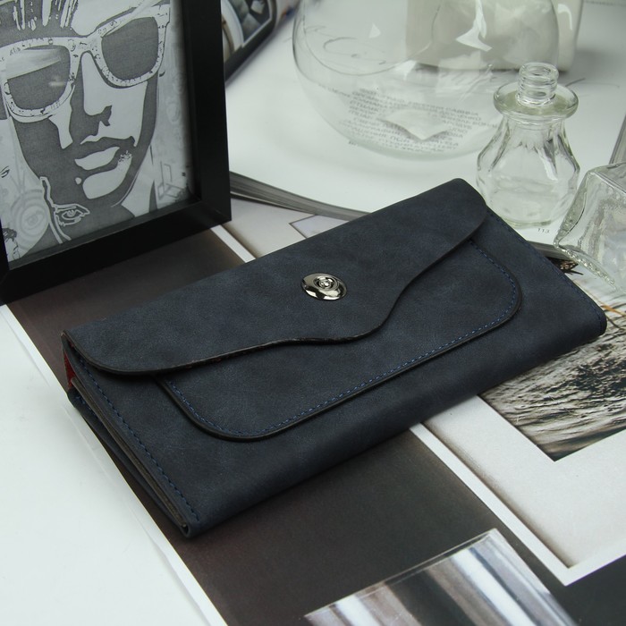 Кошелёк женский, 3 отдела, для карт, для монет, наружный карман, цвет синий