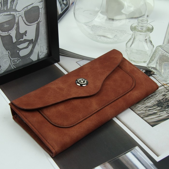 Кошелёк женский, 3 отдела, для карт, для монет, наружный карман, цвет коричневый