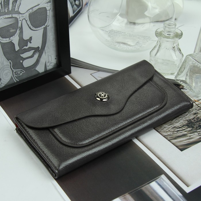 Кошелёк женский, 3 отдела, для карт, для монет, наружный карман, цвет серый