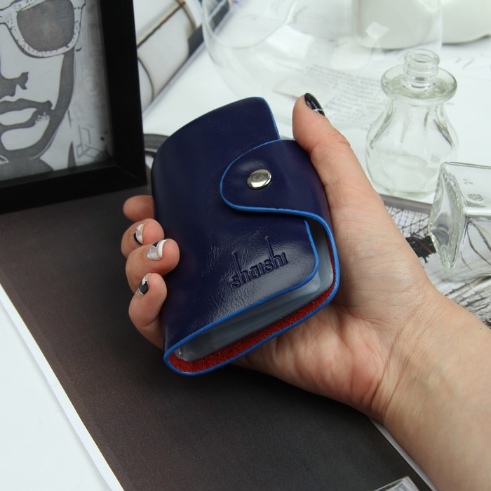 Визитница вертикальная, 1 ряд, 26 листов, цвет синий