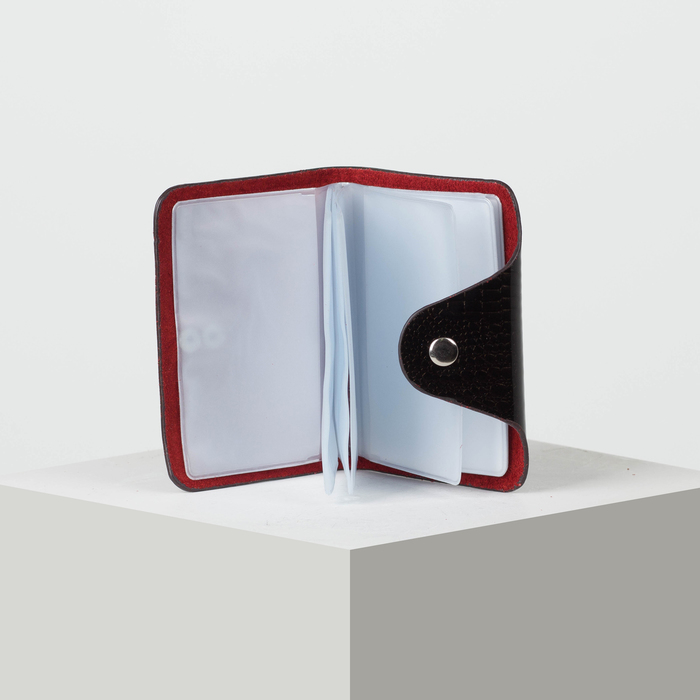 Визитница вертикальная, лак рептилия, 1 ряд, 26 листов, цвет чёрный