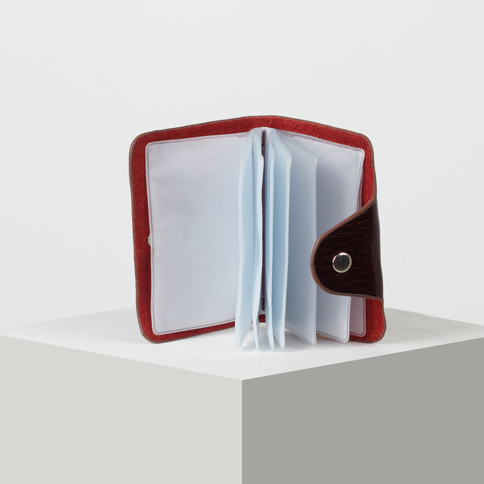 Визитница вертикальная, лак рептилия, 1 ряд, 26 листов, цвет коричневый