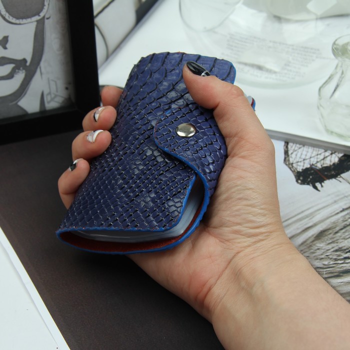 Визитница вертикальная, 1 ряд, 26 листов, змея, цвет синий