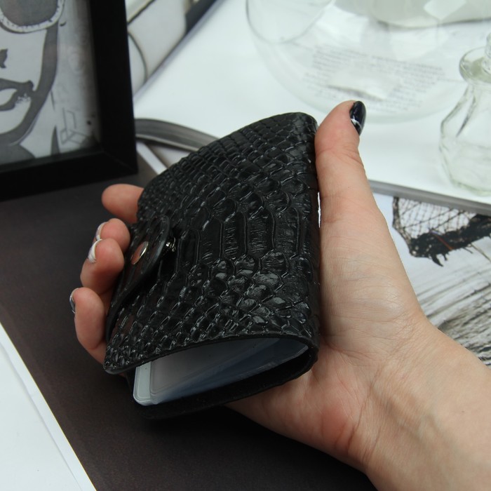 Визитница вертикальная, 1 ряд, 26 листов, змея, цвет чёрный