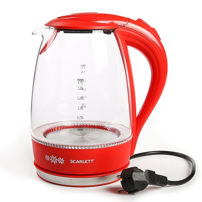 Чайник электрический Scarlett SC-EK27G28, 2200 Вт, 1.7 л, красный