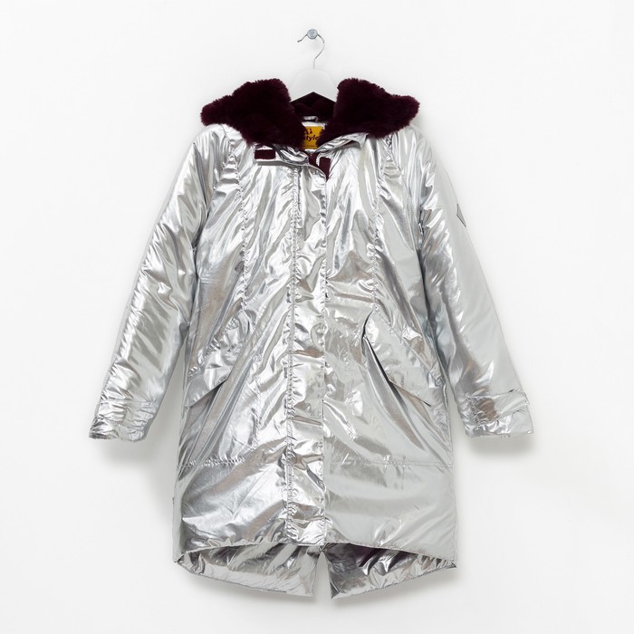 Полупальто для девочки, рост 134 см, цвет серебро