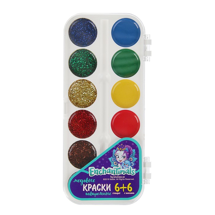 Акварель медовая 12 цветов Mattel Enchantimals, без кисти