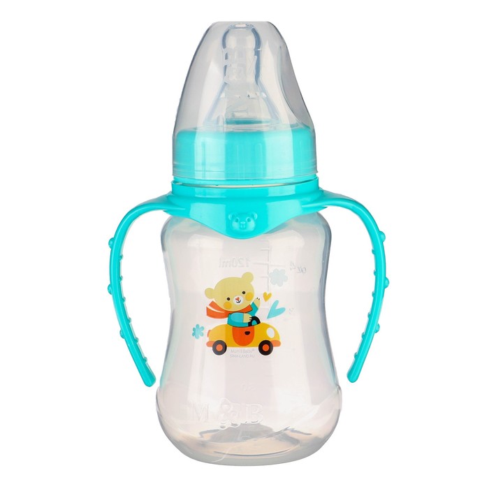 Бутылочка для кормления «Мишутка» детская приталенная, с ручками, 150 мл, от 0 мес., цвет бирюзовый