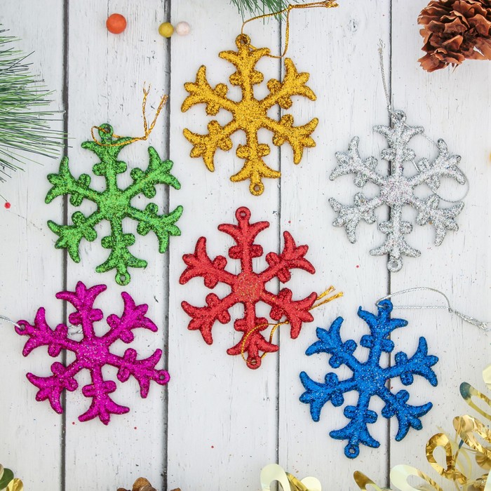 Украшение ёлочное "Снежиночки" (набор 6 шт) 7*7 см, микс