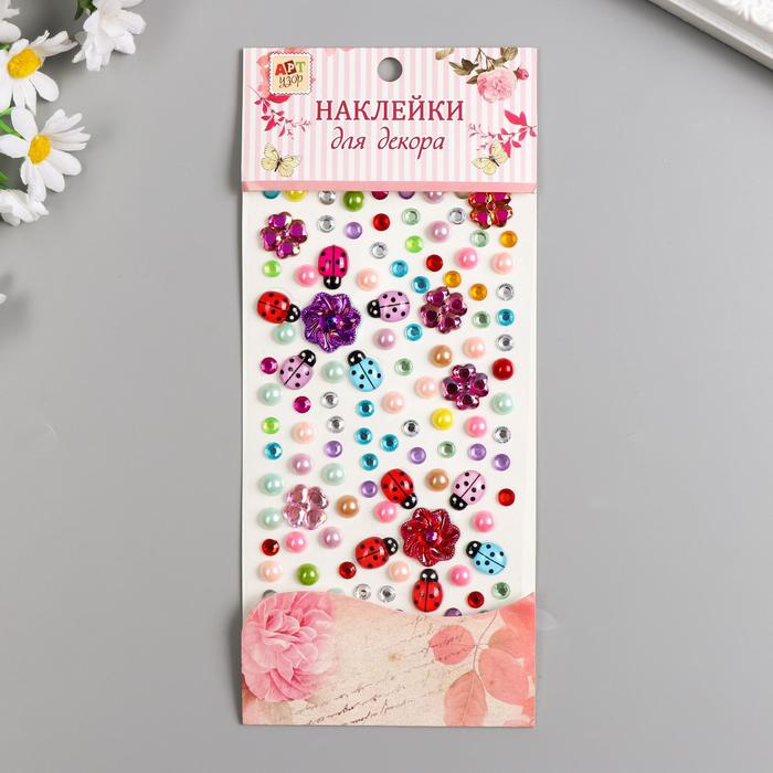 Наклейки-стразы «Божьи коровки и жемчужины», МИКС
