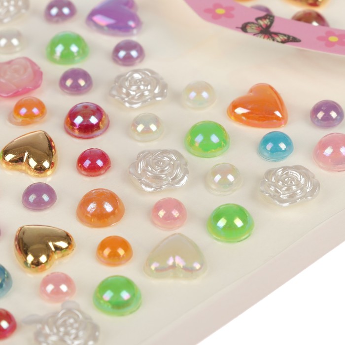 Наклейка пластик стразы "Сердечки и жемчужины" МИКС 24,5х10 см