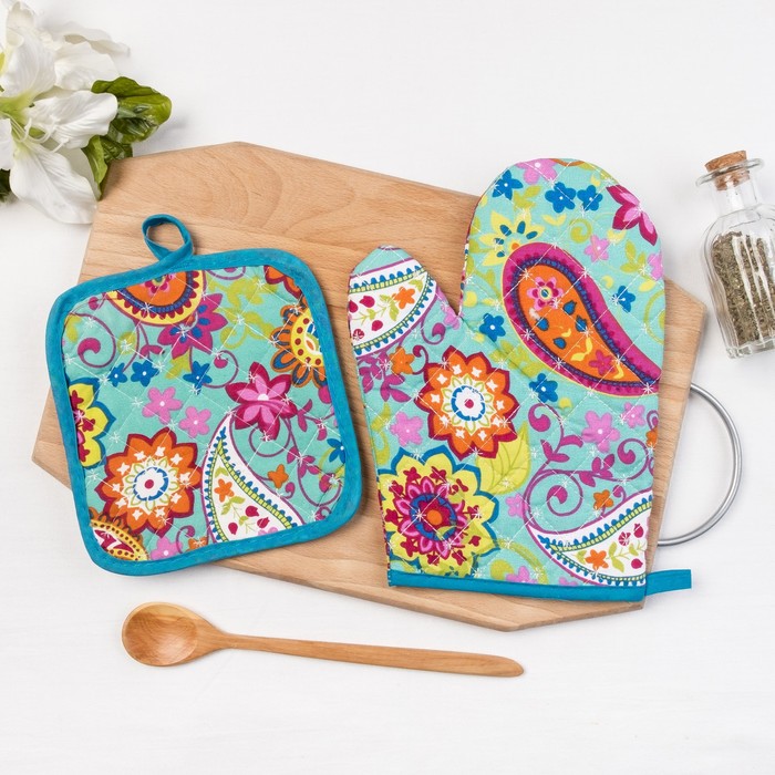 Кухонный набор 2 пр. Collorista "Мозаика" (вид 1), прихватка 16х16 см, варежка 16х23 см