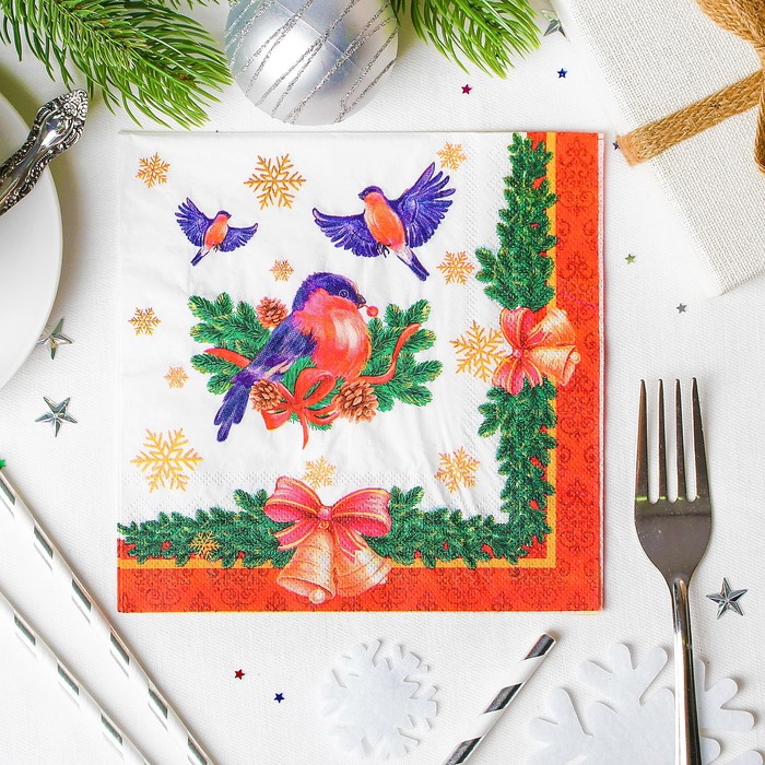 Салфетки бумажные "Счастья", снегирь, 33 х 33, набор 20 шт.