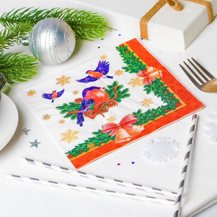 Салфетки бумажные "Счастья", снегирь, 33 х 33, набор 20 шт.