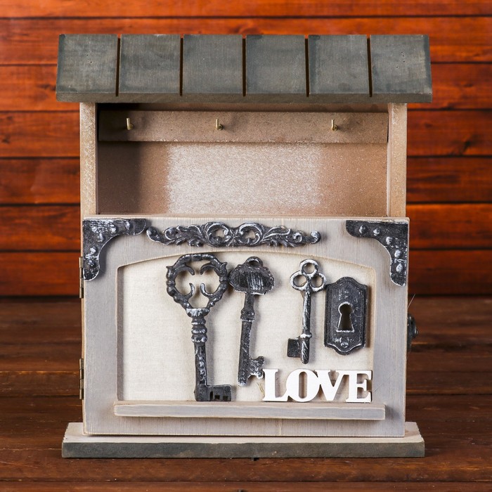 Ключница дерево 6 крючков "Ключи. Love" 24х21,5х6,5 см