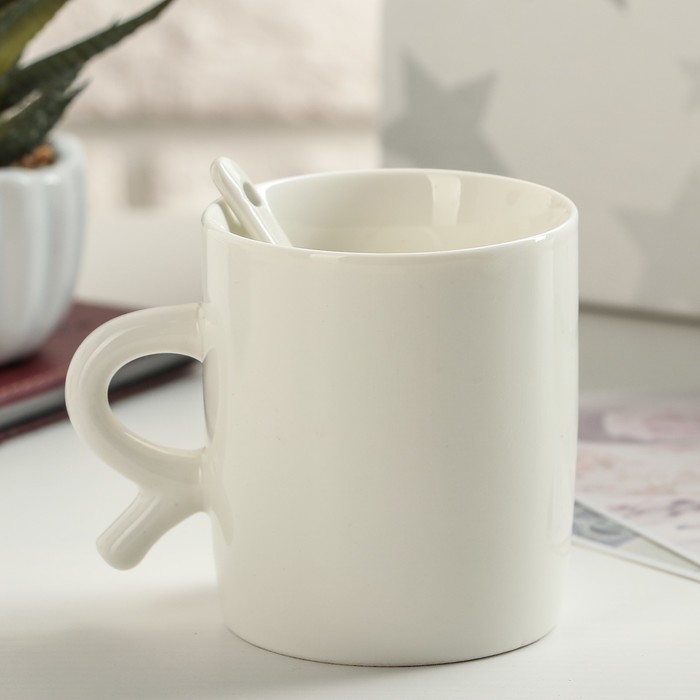 Кружка 200 мл "Влюбленный кактус", с ложкой, рисунок МИКС