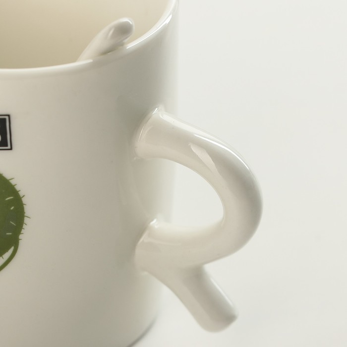 Кружка 200 мл "Влюбленный кактус", с ложкой, рисунок МИКС