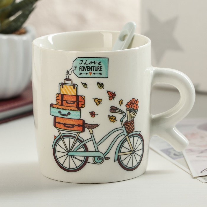 Кружка 200 мл "Путешествия", с ложкой, рисунок МИКС