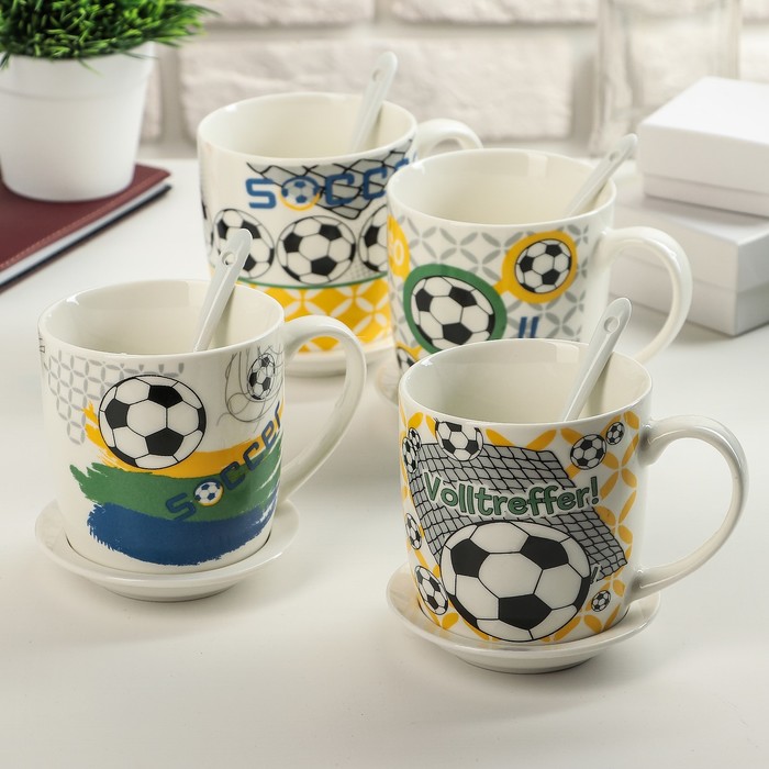 Кружка 320 мл "Футбол", с подставкой и ложкой, рисунок МИКС
