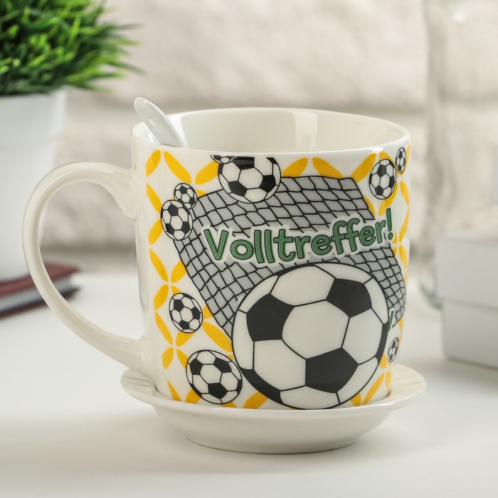 Кружка 320 мл "Футбол", с подставкой и ложкой, рисунок МИКС