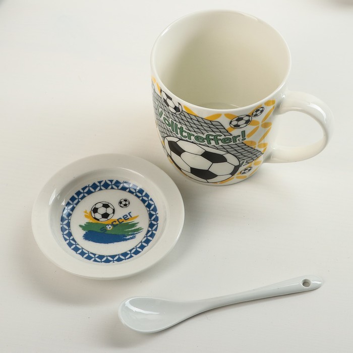 Кружка 320 мл "Футбол", с подставкой и ложкой, рисунок МИКС