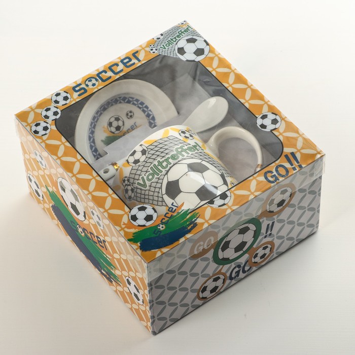 Кружка 320 мл "Футбол", с подставкой и ложкой, рисунок МИКС