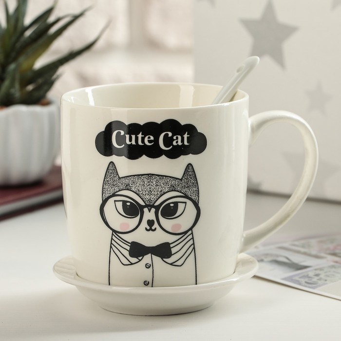 Кружка 320 мл "Милаши", с подставкой и ложкой, рисунок МИКС