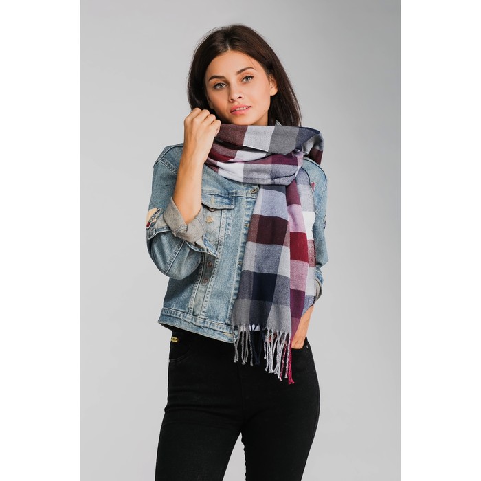 Палантин женский Этель "Мэри", размер 30*170 см, цвет бордовый/серый/тёмно-синий