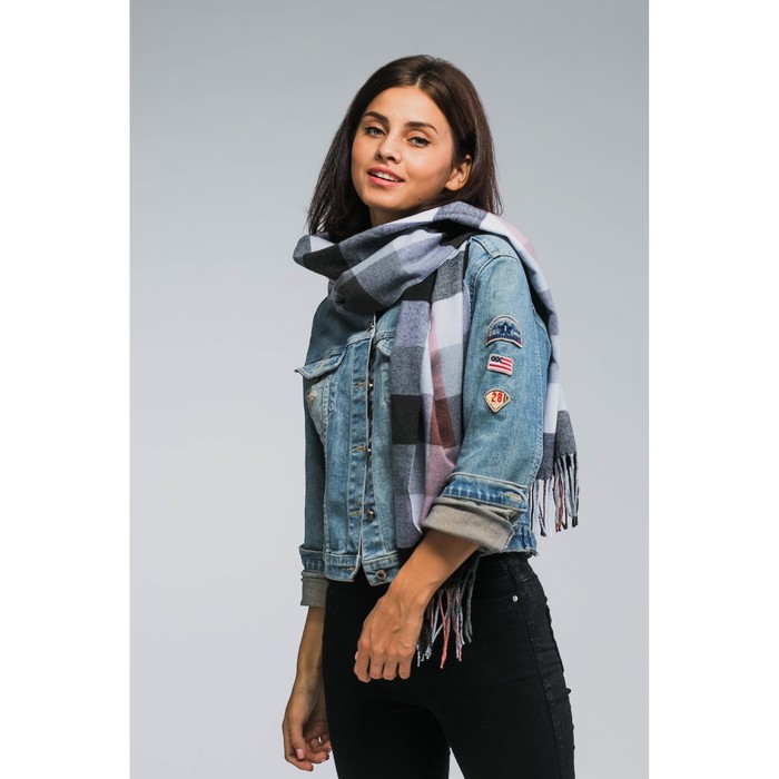 Палантин женский Этель "Мэри", размер 30*170 см, цвет розовый/чёрный/серый