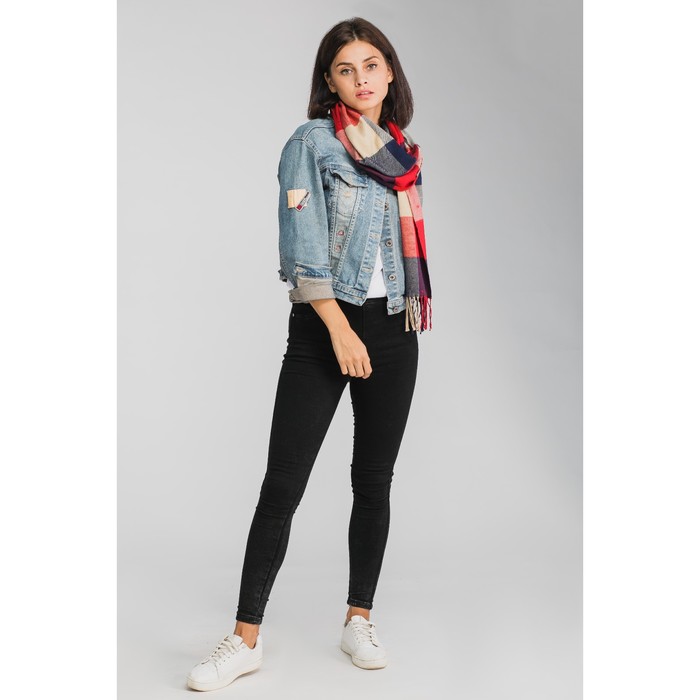 Палантин женский Этель "Джули", размер 30*170 см, цвет тёмно-синий/красный/жёлтый