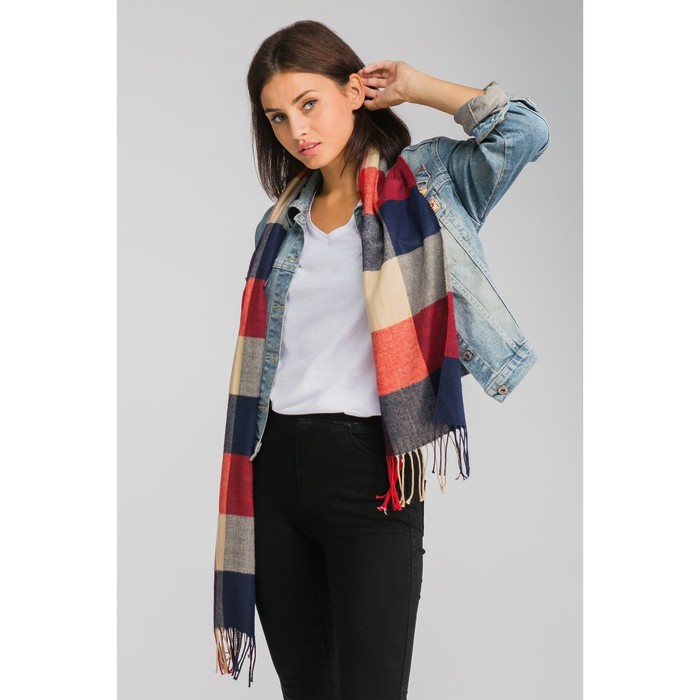 Палантин женский Этель "Джули", размер 30*170 см, цвет тёмно-синий/красный/жёлтый