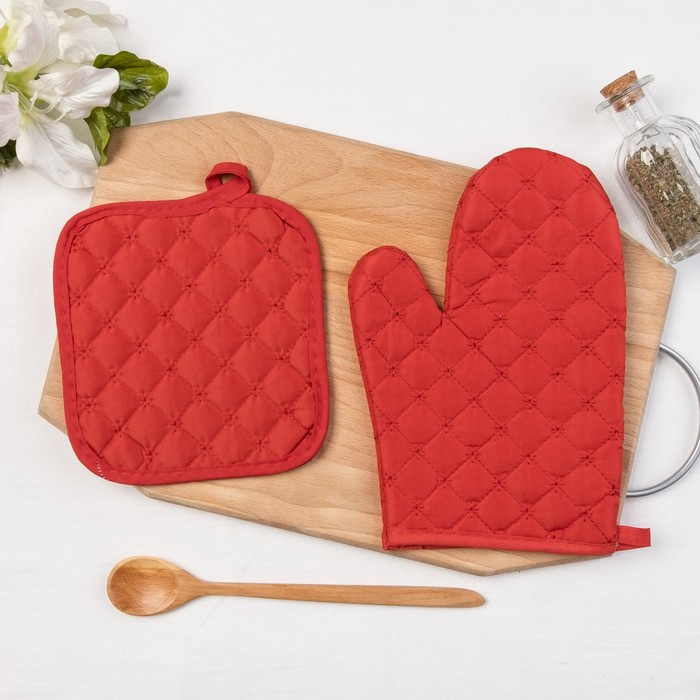 Кух. набор 2 пр. Collorista "Малина" прихватка 16*16 см, варежка 16*23 см, 50% х/л,50% п/э